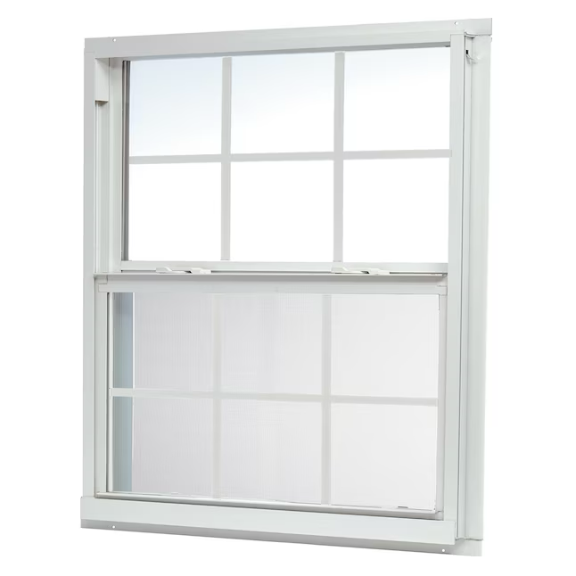 RELIABILT 46000 Series New Construction 35-1/2-in x 35-1/2-in x 2-5/8-in Jamb White Aluminum Low-e Single Hung Window with Grids Half Screen Included
