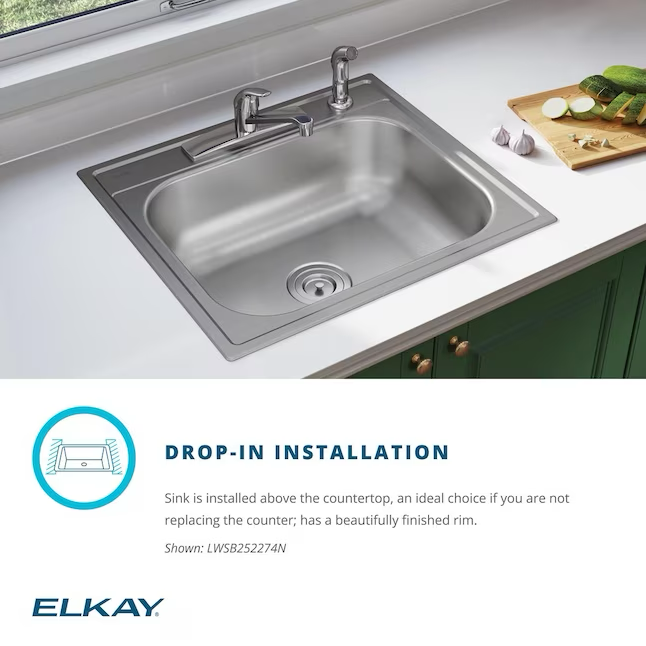 Elkay Dayton Drop-In 25-in x 22-in Stainless Steel Single Bowl 4-Hole Kitchen Sink