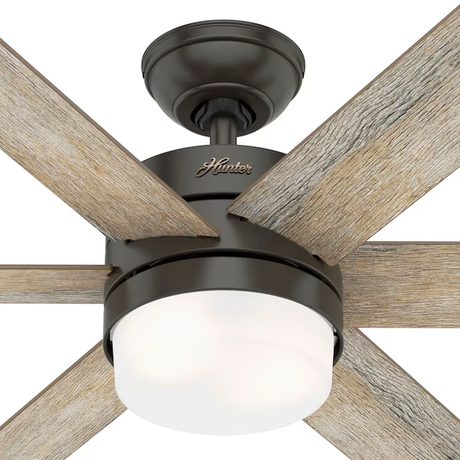 Hunter Kempton Park 54-in Noble Bronze Indoor Ceiling Fan with Light and Remote (6-Blade)