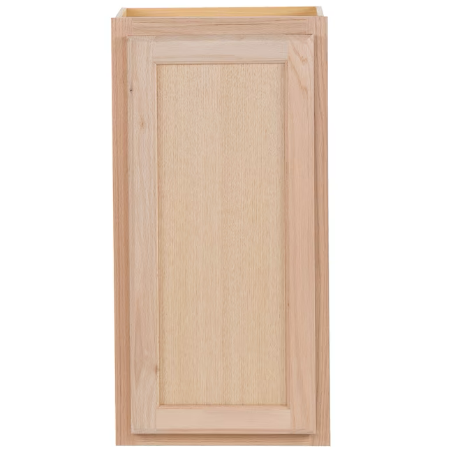 Project Source 15-in W x 30-in H x 12-in D Natural Unfinished Oak Door Wall Fully Assembled Cabinet (Flat Panel Square Door Style)
