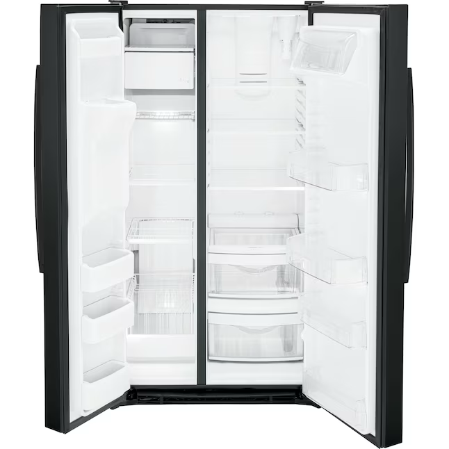 GE 25.3-cu ft Side-by-Side Refrigerator with Ice Maker, Water and Ice Dispenser (Black)