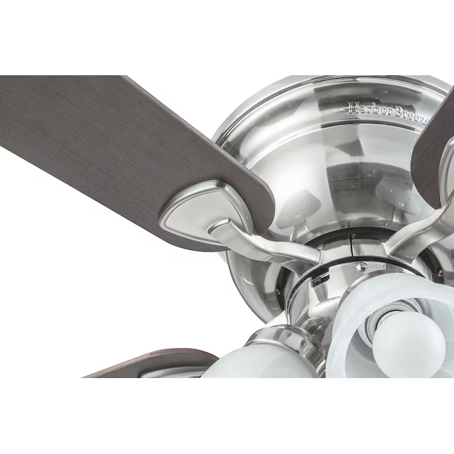 Harbor Breeze Centreville 52-in Brushed Nickel Indoor Flush Mount Ceiling Fan with Light (5-Blade)