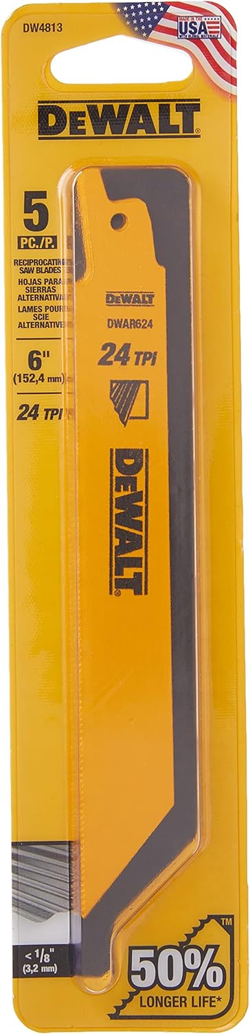 DeWalt Reciprocating Saw Blades, Straight Back, Bi-Metal, 6-Inch 24 TPI, 5-Pack