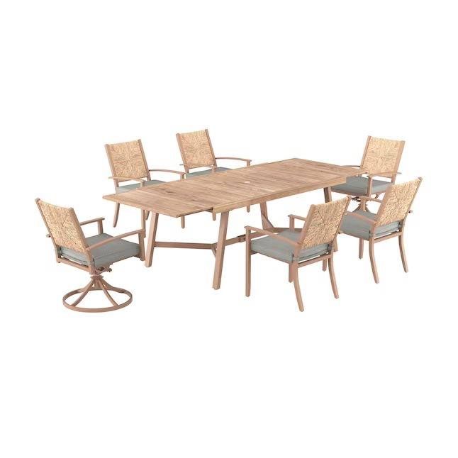 allen + roth Townsend Set of 4 Wicker Brown Steel Frame Stationary Dining Chair with Gray Cushioned Seat
