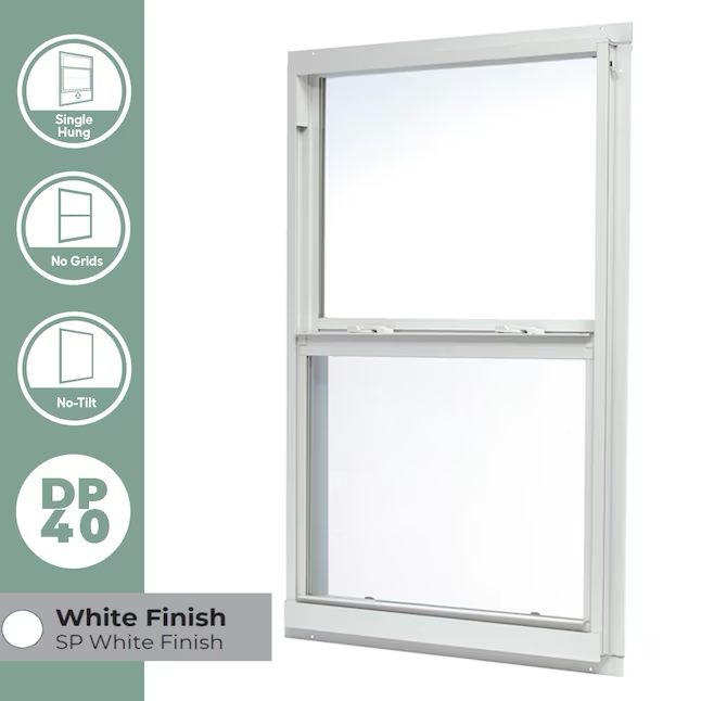 RELIABILT 46000 Series New Construction 35-1/2-in x 47-1/2-in x 2-5/8-in Jamb White Aluminum Low-e Single Hung Window Half Screen Included
