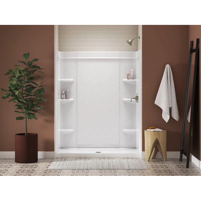 Sterling 34-in W x 60-in L with Center Drain Single Threshold Rectangle Shower Base (White)