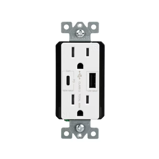 Eaton 15-Amp 125-Volt Tamper Resistant Residential Decorator USB Outlet Type A/C, White
