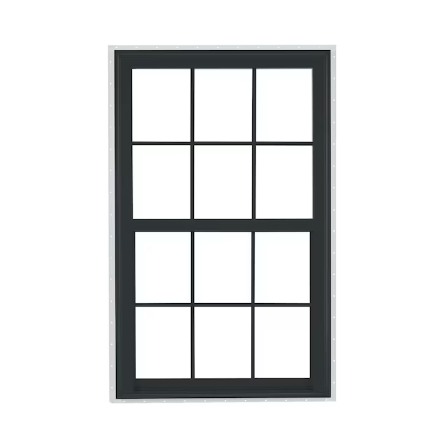 RELIABILT 150 Series New Construction 35-1/2-in x 35-1/2-in x 3-1/4-in Jamb Black Vinyl Dual-pane Single Hung Window with Grids Half Screen Included