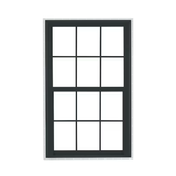 RELIABILT 150 Series New Construction 35-1/2-in x 35-1/2-in x 3-1/4-in Jamb Black Vinyl Dual-pane Single Hung Window with Grids Half Screen Included