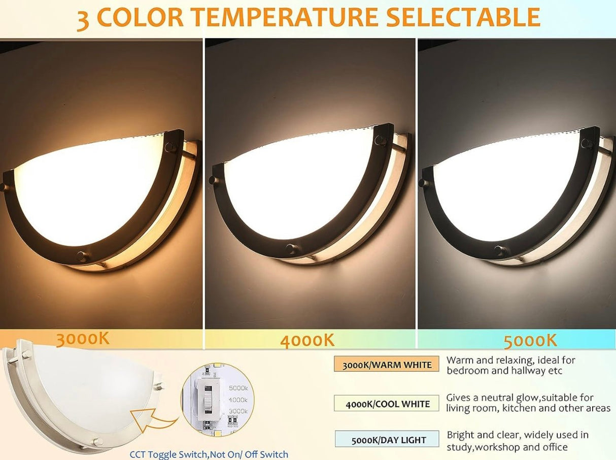 Cloudy Bay 12-inch Color Temperature Adjustable Dimmable Wall Sconce, LED Half Moon Wall Fixture (Brushed Nickel)