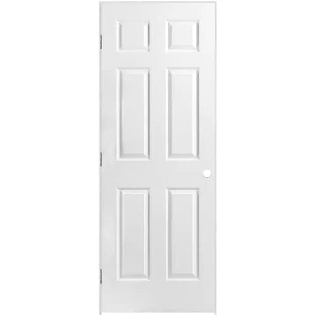 30 in. x 80 in. Left-Handed 6-Panel Textured Hollow Core White Primed Composite Single Prehung Interior Door
