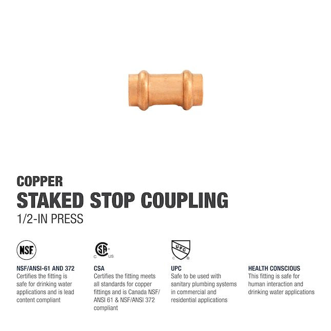 1/2 in. x 1/2 in. Copper Press x Press Pressure Coupling with Stop