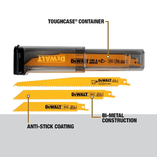 DeWalt ToughCase Bi-metal-TPI Wood/Metal Cutting Demolition Reciprocating Saw Blade (16-Pack)