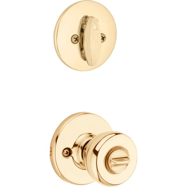 Kwikset Security Tylo Polished Brass Exterior Single-cylinder deadbolt Keyed Entry Door Knob Combo Pack with Antimicrobial Technology