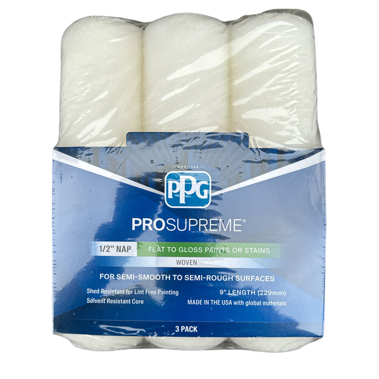 Cubierta de rodillo PPG ProSupreme tejida de 1/2 pulg. NAP x 9 pulg. L (paquete de 3)
