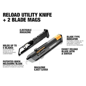 TOUGHBUILT Reload Utility Knife with 2 Mags 3/4-in 10-Blade Retractable Utility Knife with On Tool Blade Storage