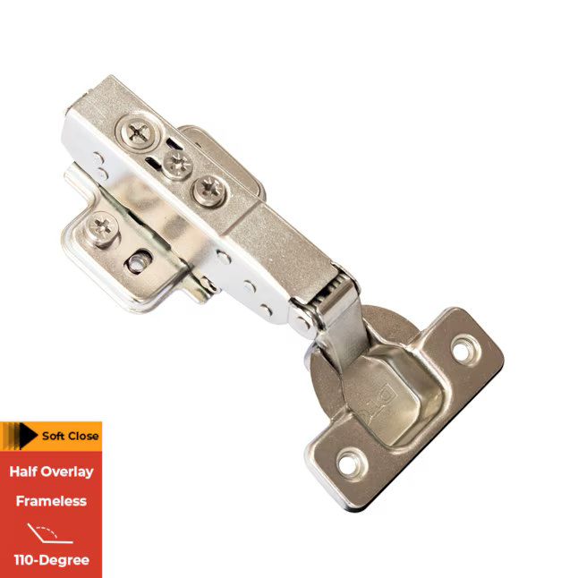 RELIABILT 110-Degree Half Overlay Concealed Soft Close Nickel Plated Cabinet Hinge, 1 Pair (2-Pieces)