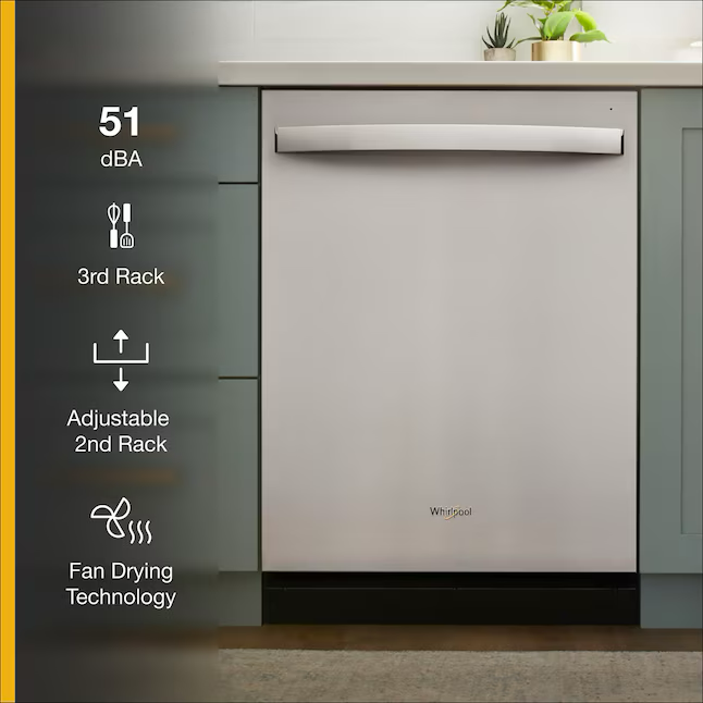 Whirlpool Top Control 24-in Built-In Dishwasher With Third Rack (Fingerprint Resistant Stainless Steel), 51-dBA
