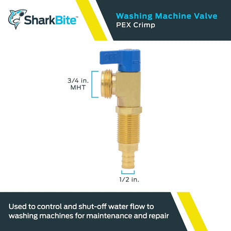 SharkBite Válvula para lavadora de engarce de latón de 1/2 pulg. (Azul)