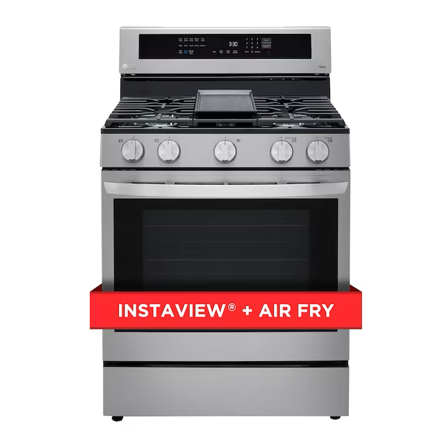 LG InstaView 30-in 5 Burners 5.8-cu ft Self-cleaning Air Fry Convection Oven Freestanding Smart Natural Gas Range (Stainless Steel)