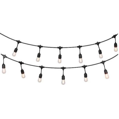 Harbor Breeze - Cadena de luces para exteriores, color negro, enchufable, 48 pies, con 18 bombillas LED Edison de luz blanca