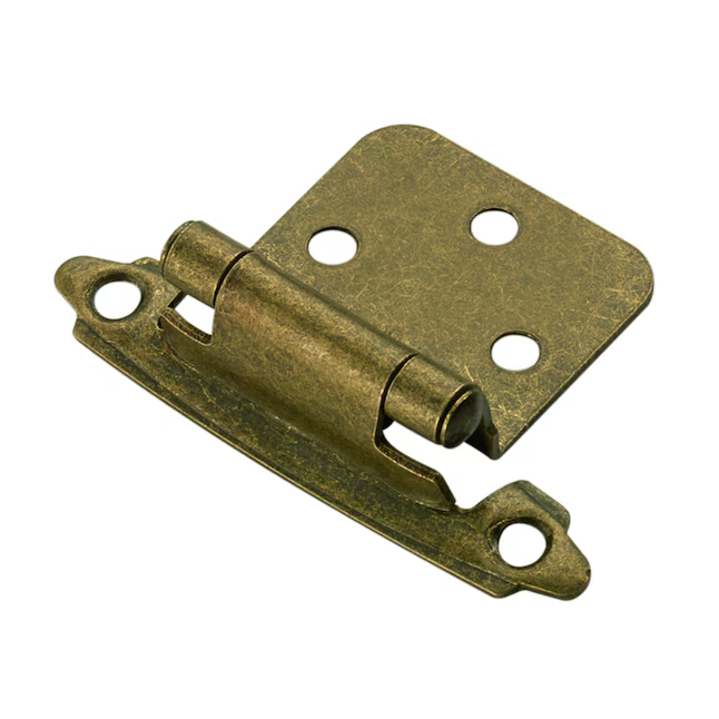 RELIABILT 200-Degree Adjustable Overlay Surface Self-closing Aged Brass Cabinet Hinge, 1 Pair (2-Pieces)