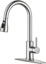 FORIOUS Brushed Nickel Kitchen Faucet with Pull Down Sprayer