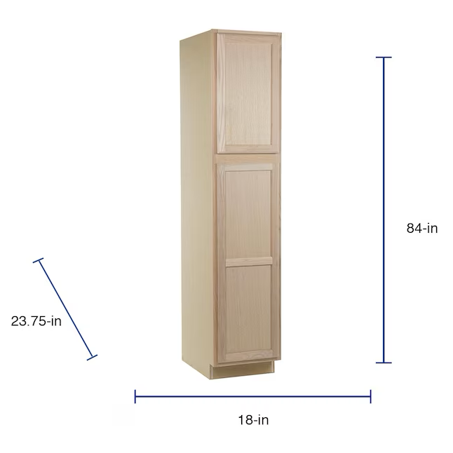Project Source 18-in W x 84-in H x 23.75-in D Natural Unfinished Oak Door Pantry Fully Assembled Cabinet (Flat Panel Square Door Style)