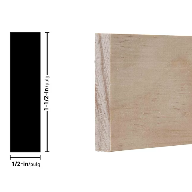RELIABILT Moldura de zócalo 3518 de pino tradicional sin terminar de 1/2 pulg. x 1-1/2 pulg. x 8 pies
