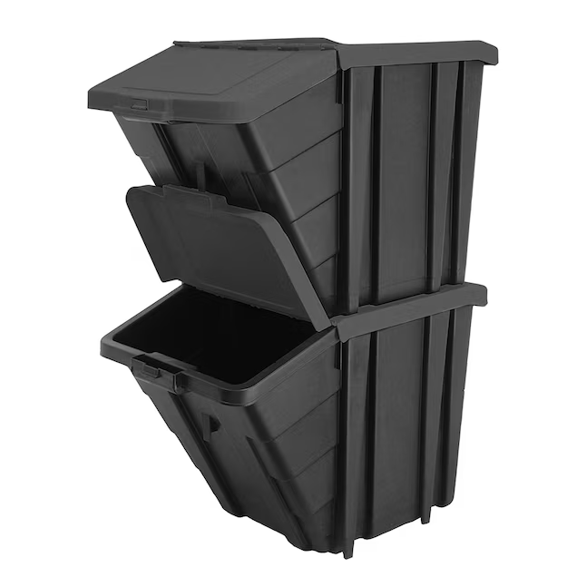 Project Source Medium 16-Gallons (64-Quart) Black/Black Heavy Duty Tote with Hinged Lid