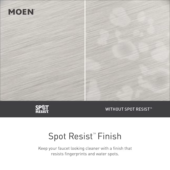 Moen Lindor Spot Resist Grifo para lavabo de baño WaterSense de un solo orificio, de níquel cepillado, con desagüe y placa para cubierta 
