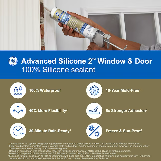 Masilla de silicona negra GE Advanced Silicone para 2 ventanas, puertas y exteriores, 10.1 oz
