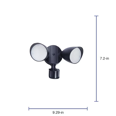 Utilitech 110-Grad-Flutlicht, äquivalent zu 100 Watt, festverdrahtet, schwarz, 2-Kopf-Bewegungsaktiviertes Flutlicht mit Timer, 1500 Lumen