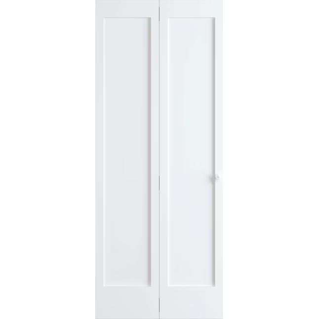 RELIABILT Shaker Puerta plegable de madera de pino preacabada, 24 x 80 pulgadas, color blanco moderno, 1 panel, cuadrado, con núcleo sólido, herrajes incluidos