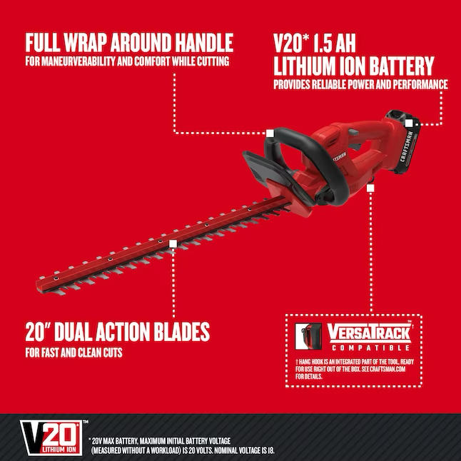 CRAFTSMAN V20 20-volt Max 20-in Battery Hedge Trimmer 1.5 Ah (Battery and Charger Included)