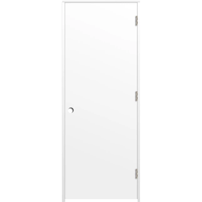 RELIABILT 28-in x 80-in Flush Hollow Core Primed Hardboard Left Hand Inswing Single Prehung Interior Door
