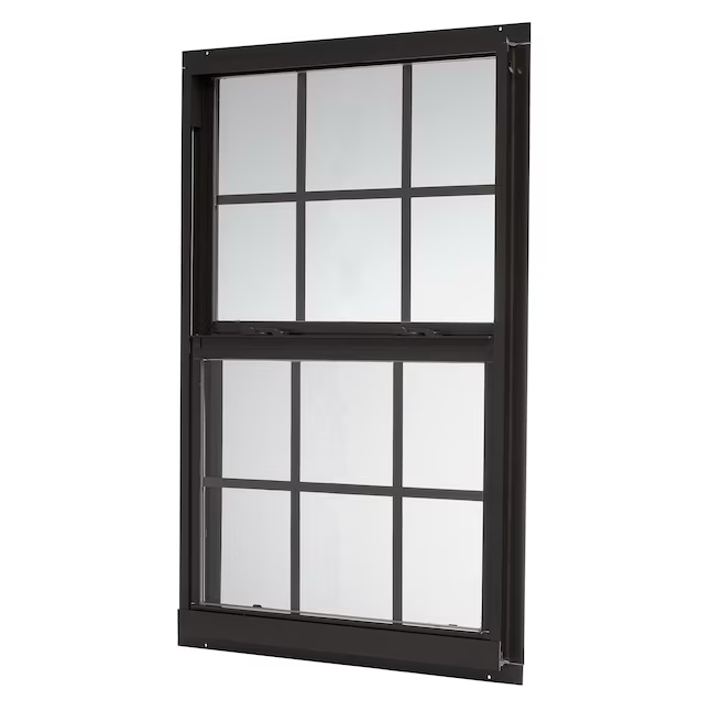 RELIABILT Serie 46000 Nueva construcción Ventana de guillotina de baja emisividad de aluminio negro con jamba de 35-1/2 x 47-1/2 x 2-5/8 pulgadas con rejillas y media pantalla incluida