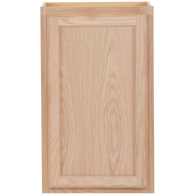Project Source 18-in W x 30-in H x 12-in D Natural Unfinished Oak Door Wall Fully Assembled Cabinet (Flat Panel Square Door Style)