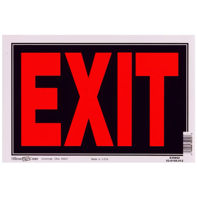 Hillman 8-in x 12-in Plastic Exit Sign – Saber Sales