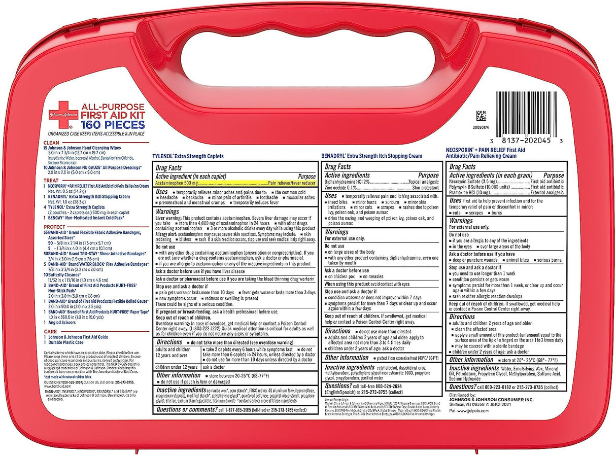 Johnson & Johnson All-Purpose Portable Compact First Aid Kit (160 Pieces)
