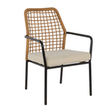 Origin 21 Clairmont Juego de 4 sillas de comedor estacionarias con estructura de acero negro de mimbre y asiento acolchado en color blanquecino