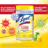 LYSOL Toallitas desinfectantes de flor de limón y lima, 240 unidades, limpiador multiusos (paquete de 3)