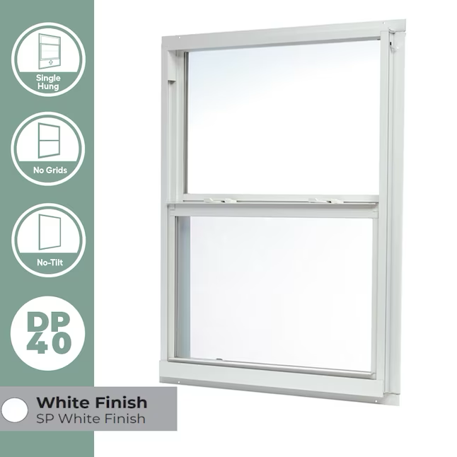 RELIABILT 46000 Series New Construction 31-1/2-in x 35-1/2-in x 2-5/8-in Jamb White Aluminum Low-e Single Hung Window Half Screen Included