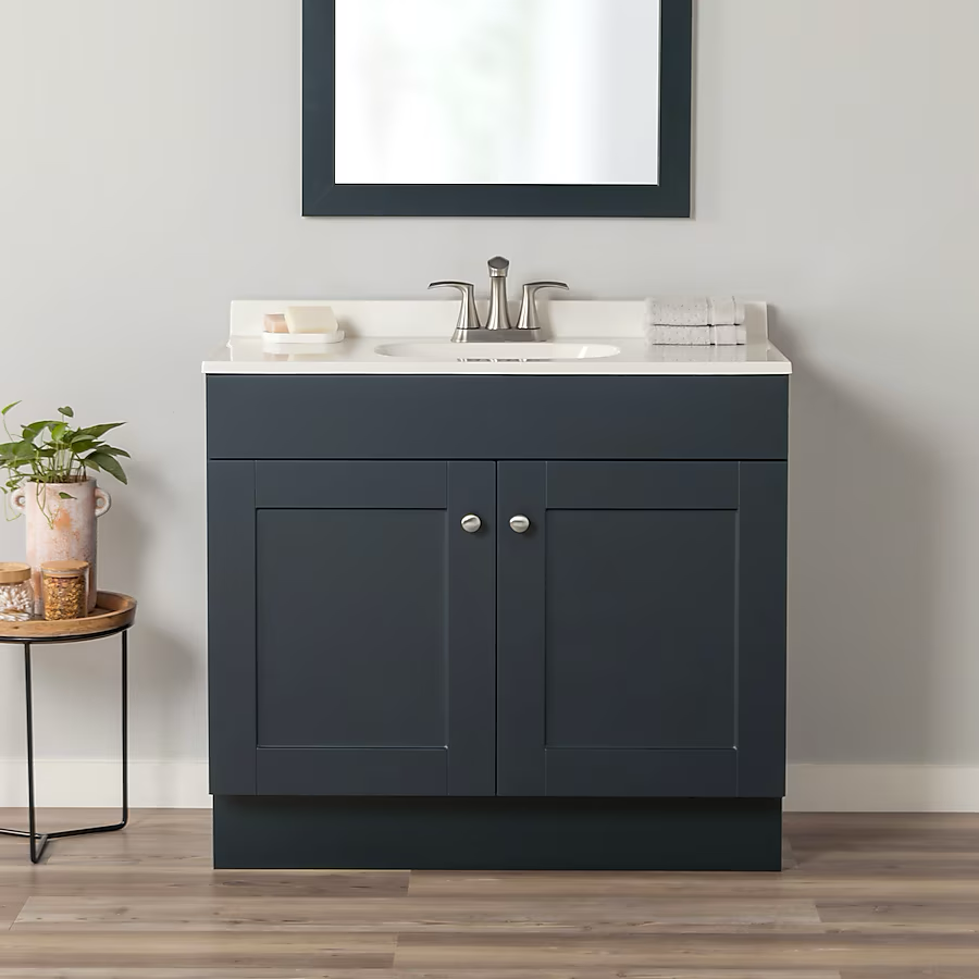 Project Source 36-in Deep Blue Single Sink Bathroom Vanity with White Cultured Marble Top