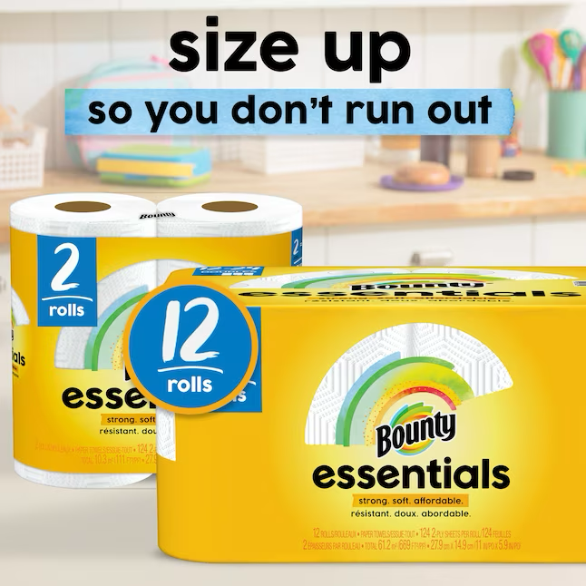 Toallas de papel Bounty Essentials Select-A-Size, doble rollo, 12 unidades