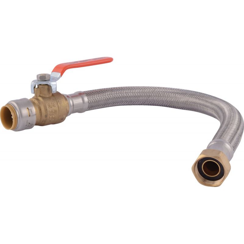 SharkBite Max Brass 3/4 in. FIP x 3/4 in. Push-Fit Ball Valve Braided Water Heater Connector (18" Length)