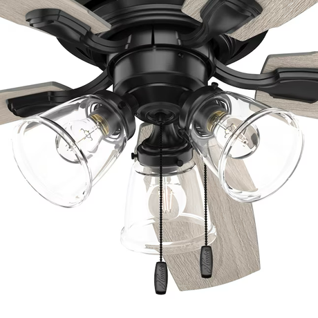 Hunter Kennewick 52-in Matte Black Indoor Flush Mount Ceiling Fan with Light (5-Blade)