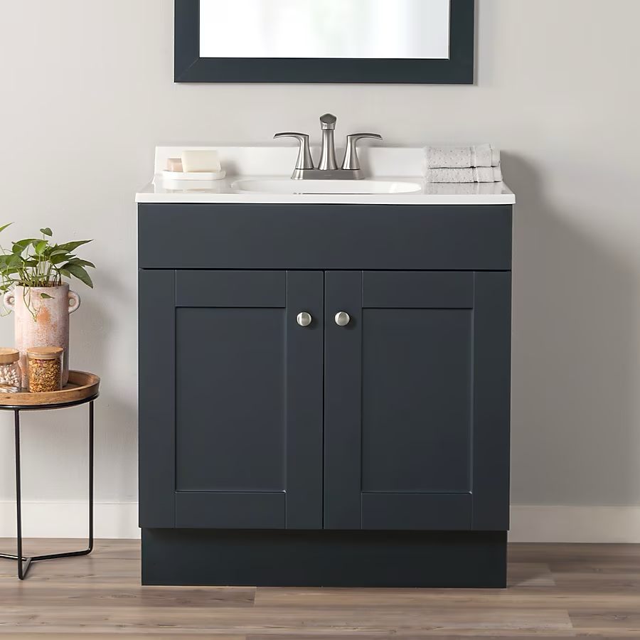 Project Source 30-in Deep Blue Single Sink Bathroom Vanity with White Cultured Marble Top