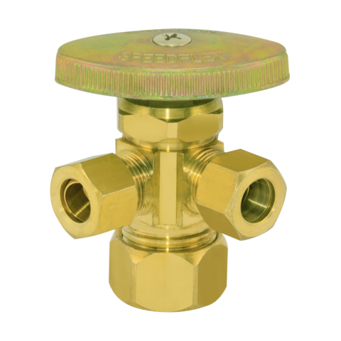 Eastman Multi-Turn Dual Outlet Stop Valve (Rough Brass) - 5/8 in. Comp x 3/8 in. Comp x 3/8 in. Comp