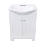 Style Selections Euro tocador de baño con lavabo individual blanco de 24 pulgadas con tapa de mármol cultivado blanco